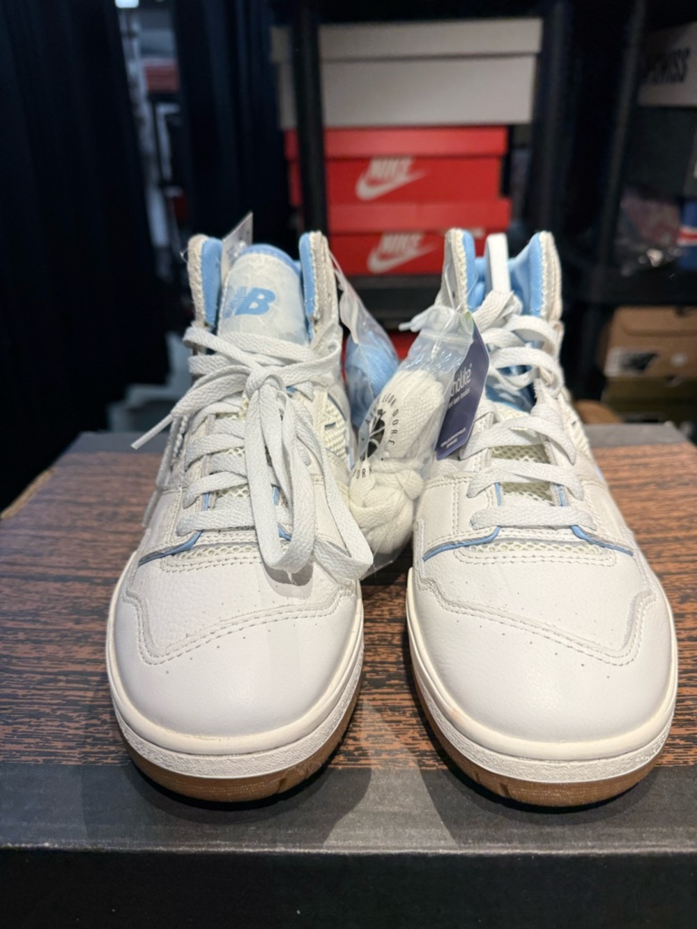 New Balance x Aime Leon Dore Mens 7.5 White and Light Blue High-Tops.